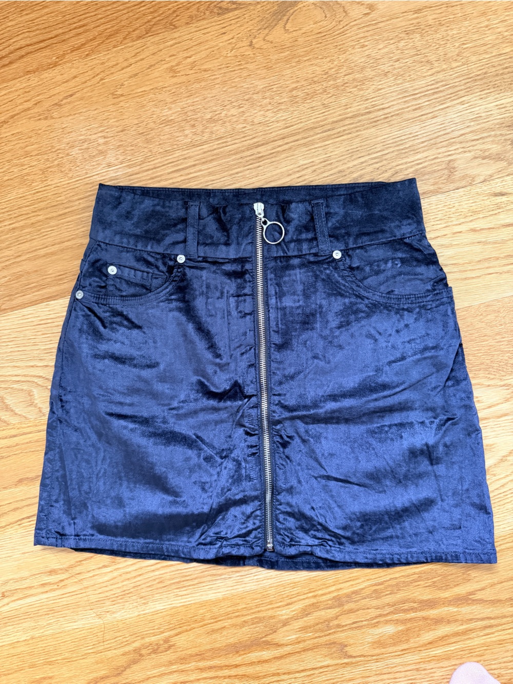 7 For All Mankind Blue Velvet Zip-Front Mini Skirt